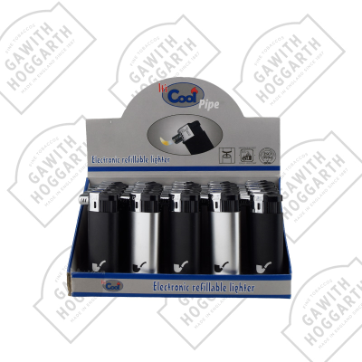 "COOL" REFILLABLE PIPE LIGHTER BLACK/SILVER (Box 25)